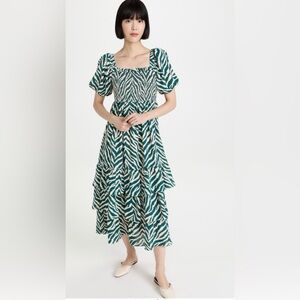 English Factory Tiger Print Smocked Midi Dress Small NWT